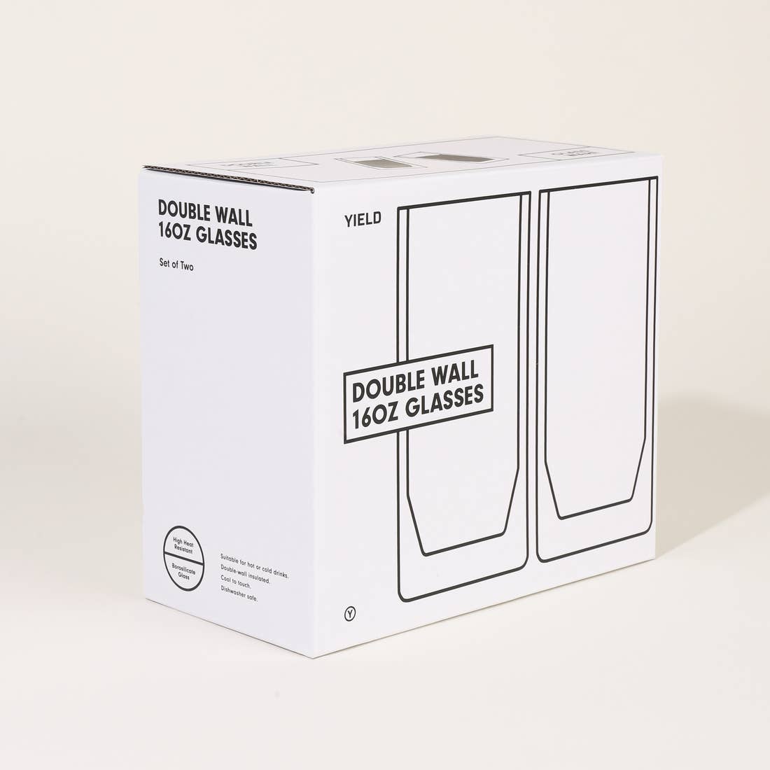 Gray Double Wall 16 oz Glass Set by Yield