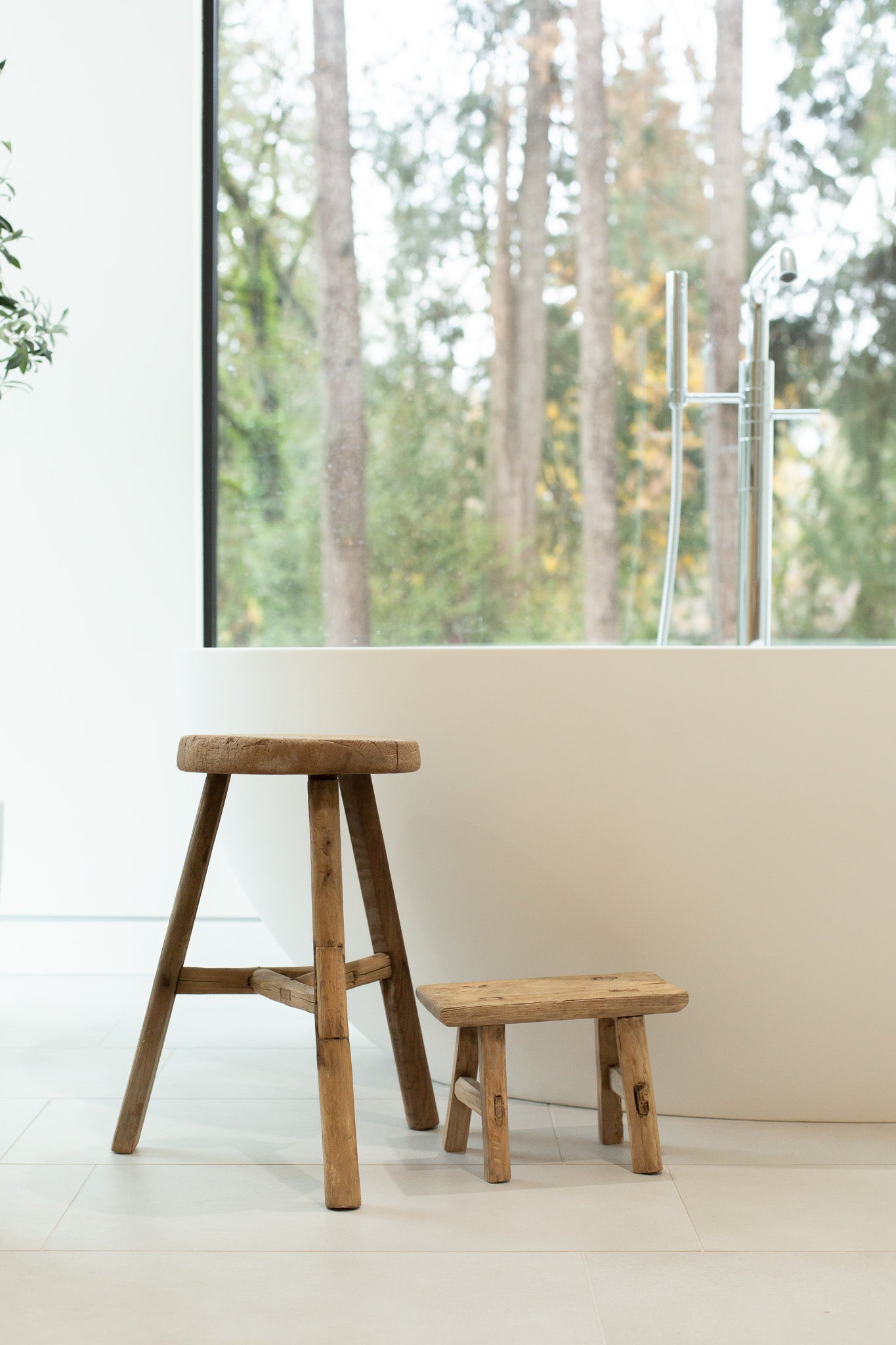 Vintage Round Elm Wood Stool