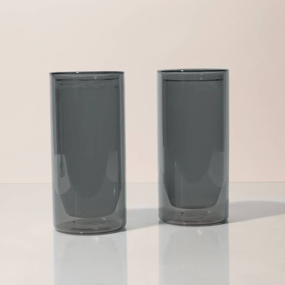 Gray Double Wall 16 oz Glass Set by Yield