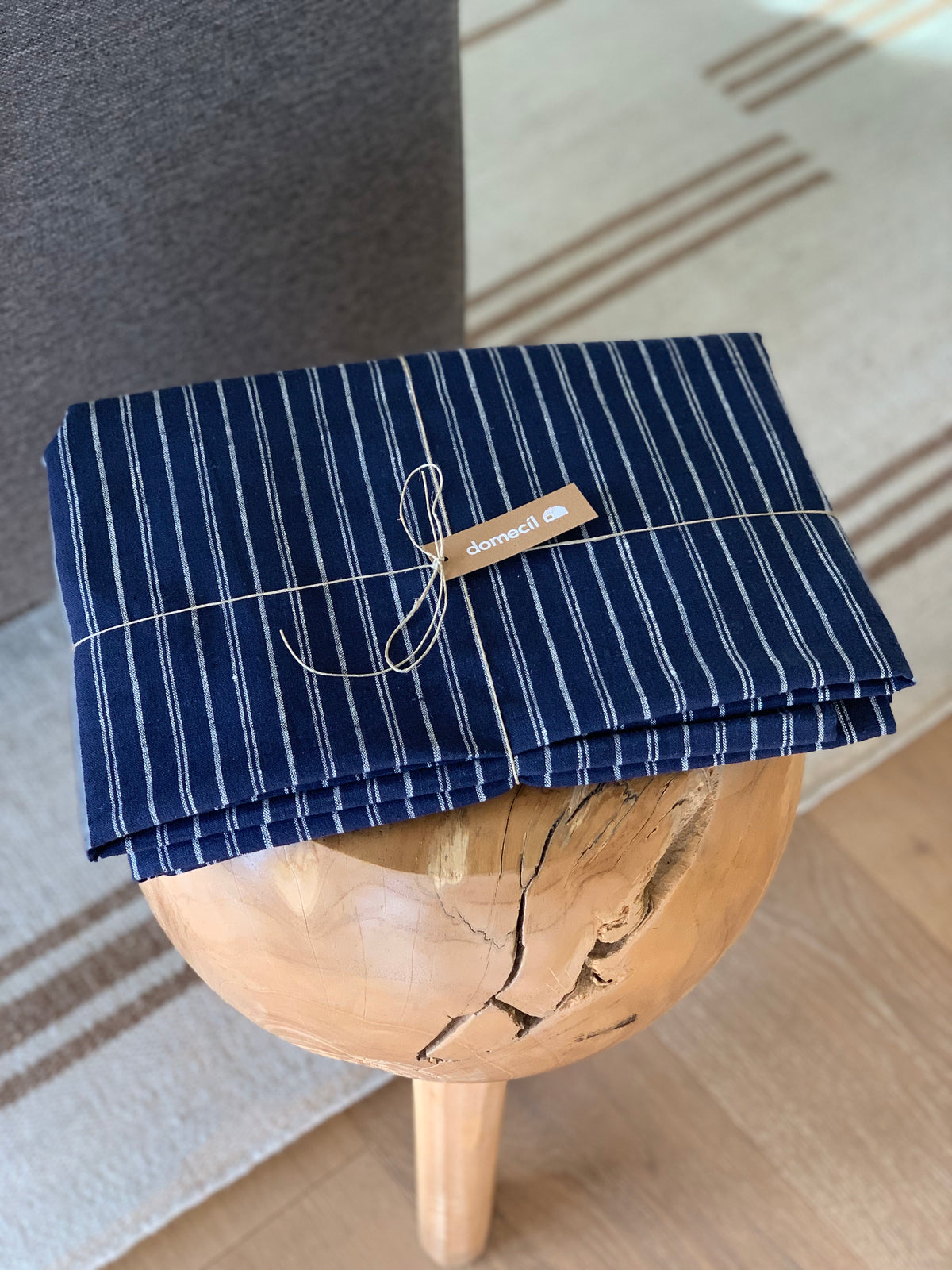 Blue Stripe Linen Tablecloth by Domecil