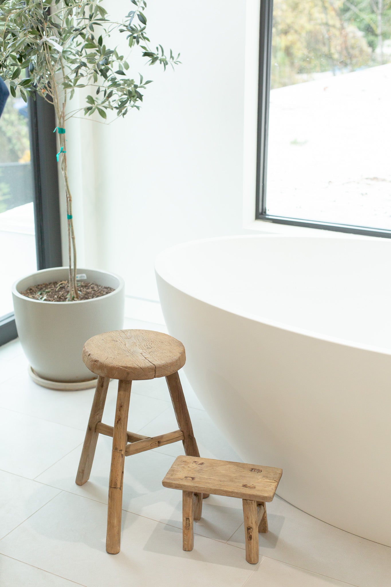 Vintage Round Elm Wood Stool